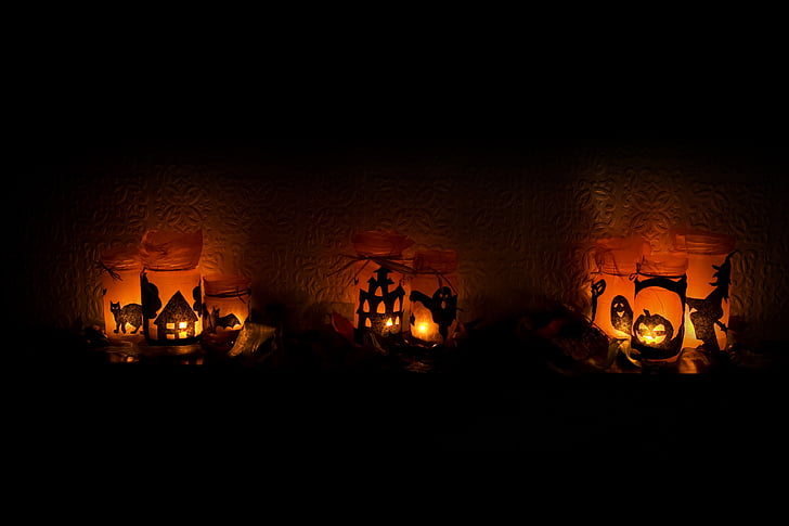 Helovinas, šviesos, žvakės, baisu, šventė, sezono metu, oranžinė