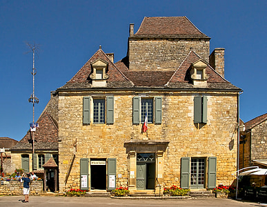 Dordogne, Franciaország, városháza, épület, építészet, városok, város