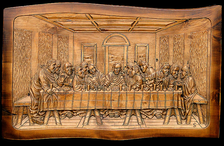 den sidste nadver, cenacle, Jesus, apostlene, billede, relief, træ skulptur