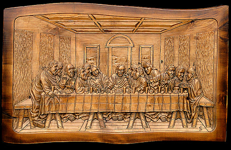 l'últim sopar, el cenacle, Jesús, els apòstols, imatge, relleu, escultura en fusta