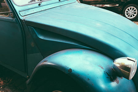 verde-azulado, Besouro, carro, azul antigo, carro azul, close-up, sem pessoas