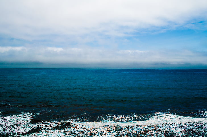 Ocean, treskav, valovi, Kumulus, oblaki, modri ocean, modro nebo