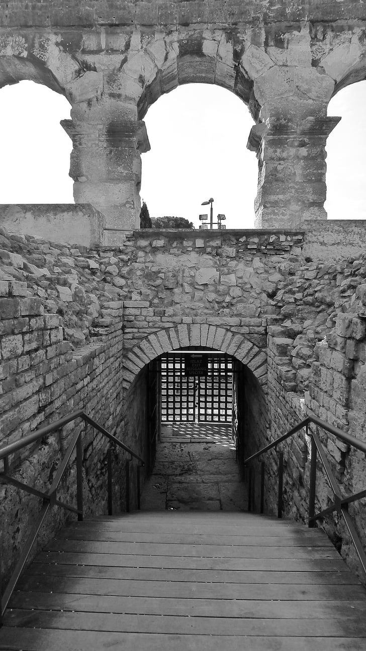 Gate, ruin, sten, indgang, arkitektur, historiske, Pula