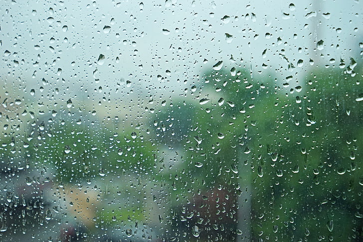 prozor, kiša, kapi vode, krajolik, dim