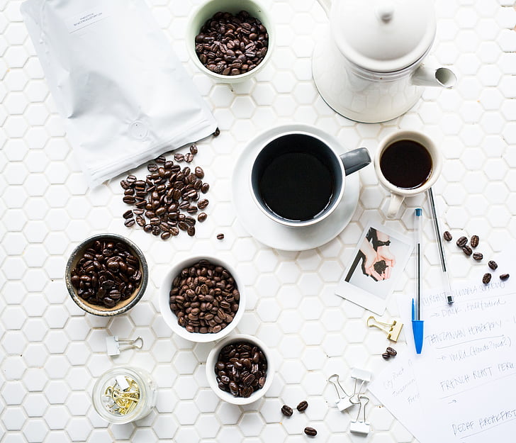 káva, fazuľa, semená, espresso, nápoj, pero, papier