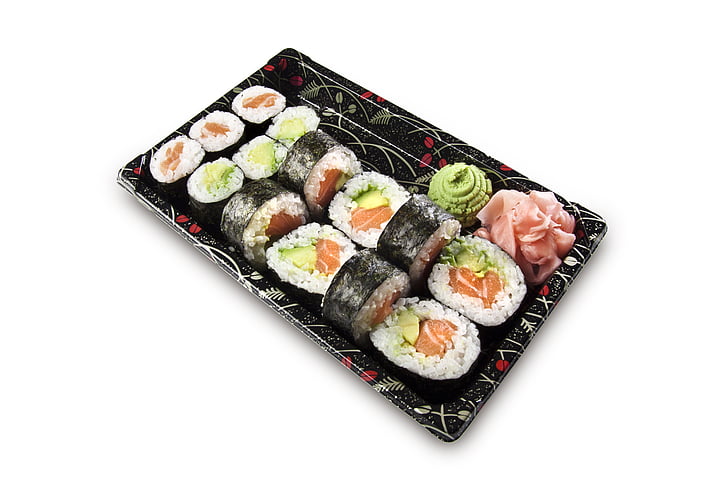sushi, Sett, nigiri, Maki, fisk, rå, laks