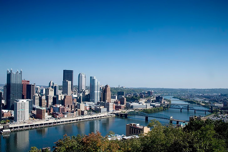 Pittsburgh, Pensilvanijos, Panorama, Architektūra, upės, Miestas, miestai