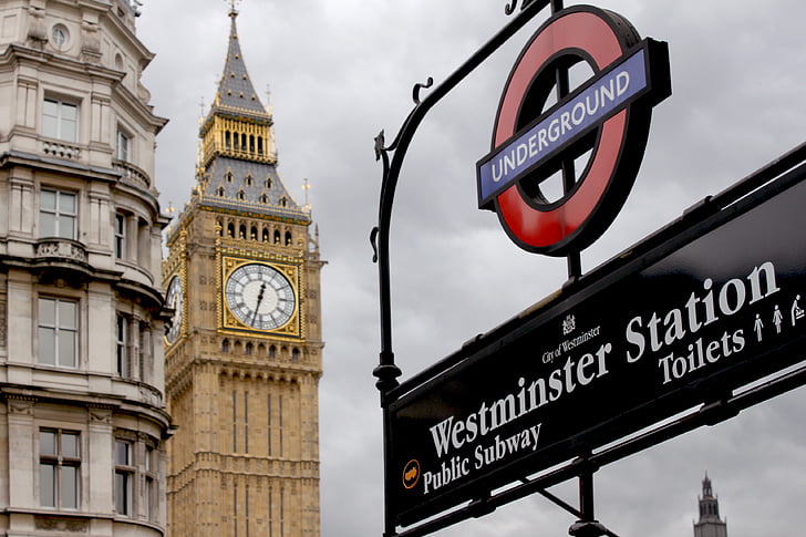 Miasto, Anglia, Londyn, Wieża, Znak stacji Westminster, Londyn - Anglia, Wielka Brytania