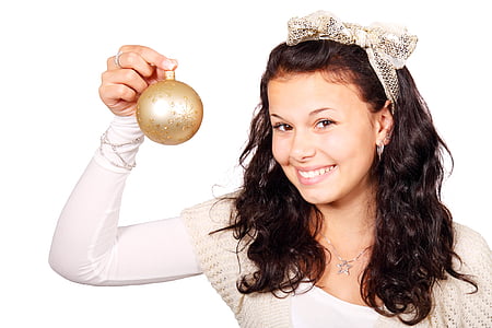 Ball, Bauble, ampoule, Christmas, décoration, femelle, jeune fille