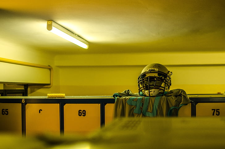 sport, changing room, american football, layout, protectors, indoors, people