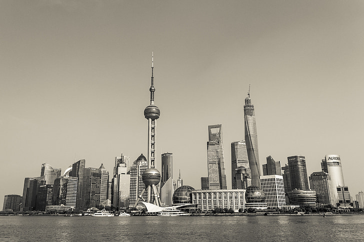 Shanghai, skyskrapor, företag, stadsbild, Urban skyline, skyskrapa, arkitektur