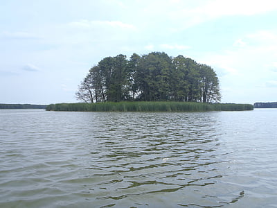 岛屿, 湖, obra, 波兰, 自然, 水, 树