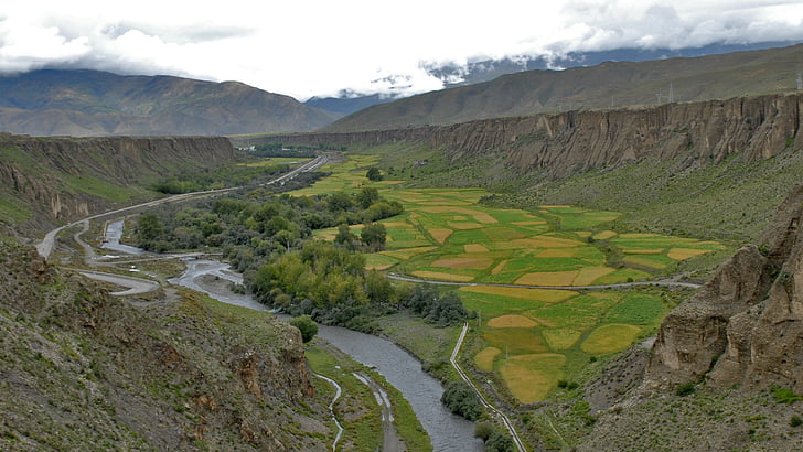 Tibet, landskab, floden, natur