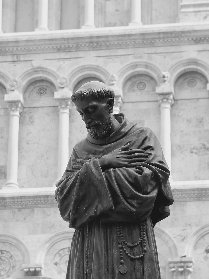 Monk, skulptur, staty, Italien, kyrkan, svart och vitt