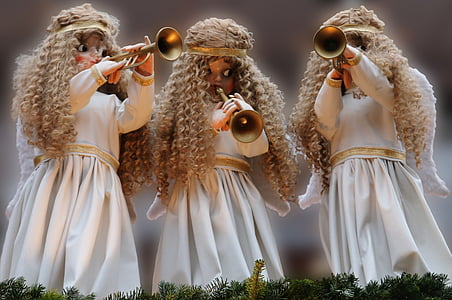 ange, Christmas, décoration, trompette, fanfare, musique
