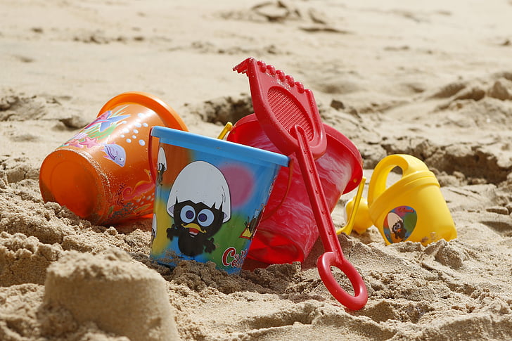 secchio, sabbia, Gioca, Vacanze, mar, giocare, giocando nella sabbia