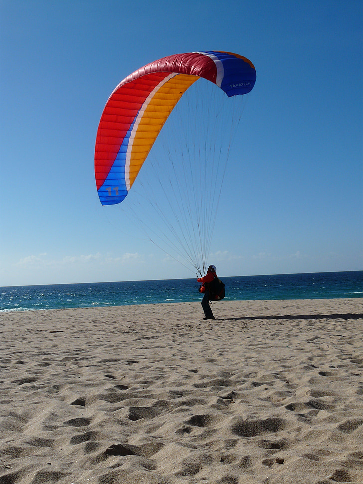 zbor cu parapanta, plajă, mare, parapanta, paraşutism controlabile, parasailing, zbura