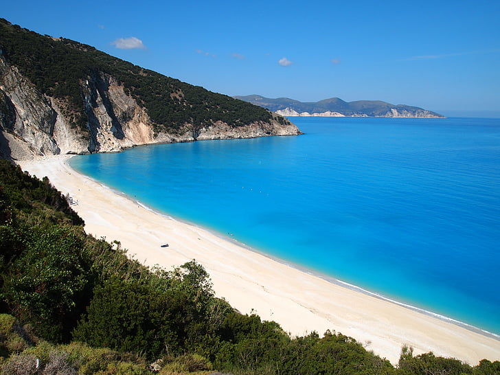 plaža, Grčka, Kefalonia, Otok, ljeto, vode, odmor