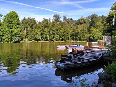 darmstadt, hesse, germany, oberwald house, steinbrücker pond, pond, lake