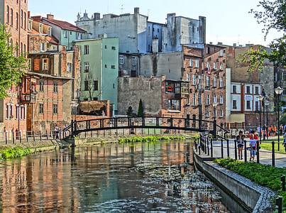 Veneza de Bydgoszcz, Brda, Rio, casas, urbana, ponte, Polônia