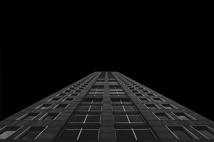 dark, black, white, architecture, skyscraper, black and white, tower