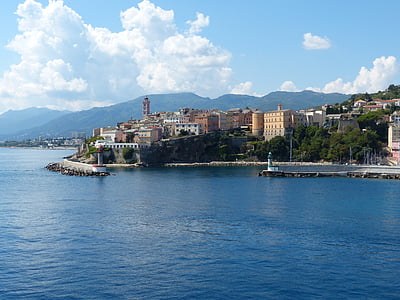 Corsica, Bastia, kota tua, Pulau, Prancis, laut, biru