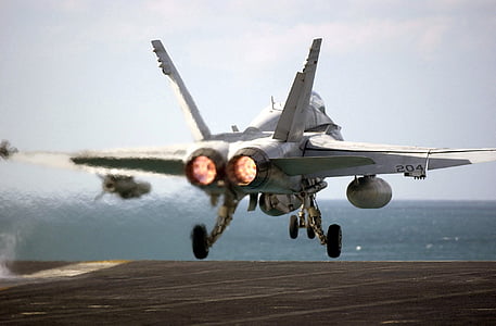 flygplan, militära flygplan lanserar, cockpit, hangarfartyg, USA, marinen, f-18