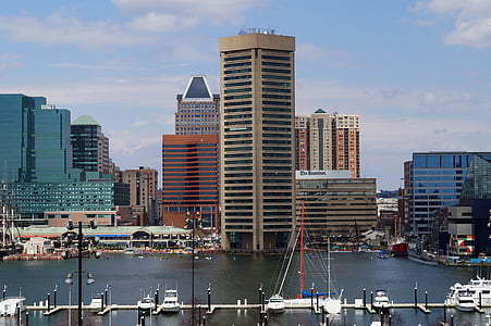 baltimore, harbor, city, maryland, downtown, urban, building
