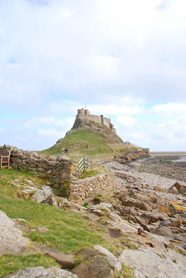 Lindisfarne, slott, Northumberland, heliga, ön, fästning, Northumbria