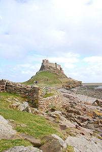 Lindisfarne, Castle, Northumberland, Szent, sziget, erőd, Northumbria