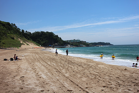 Beach, kinesisk, Jeju, havet, i overmorgen, sandede, bølger