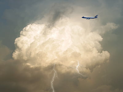 avion, oblaci, munja, zrakoplova, let, leti, oblak - nebo