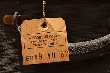 poggyász tag, régi, Vintage, retro, bőrönd, címke