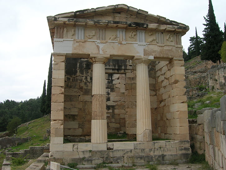 temple of delphi, ancient, greek, temple, apollo, treasury, hellenic