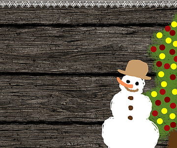 background, wood, snow man, christmas tree
