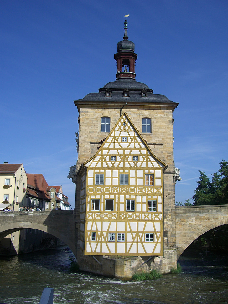 town hall, old, building, rottmeister cottage, fachwerkhaus, arch, regnitz
