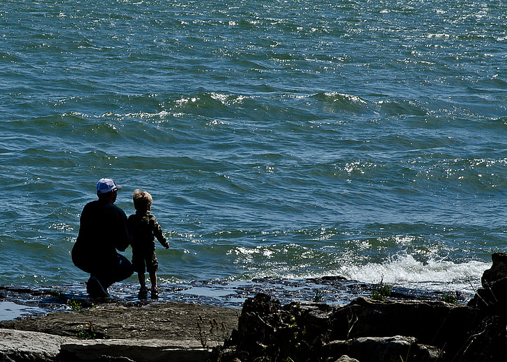 Lake, nước, cha, con trai, Cậu bé, gia đình, Bãi biển