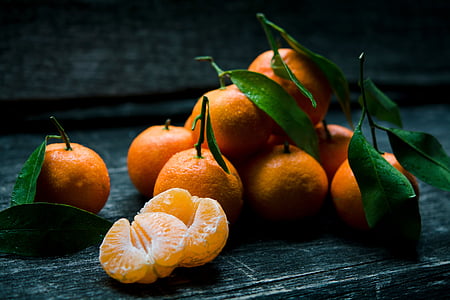 pomarańczowy, mandarynki, owoce, zdrowe, jedzenie, witaminy, zielony
