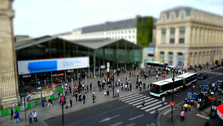 železniční stanice, model, miniaturní, Francie, Paříž, Velká skupina lidí, Architektura
