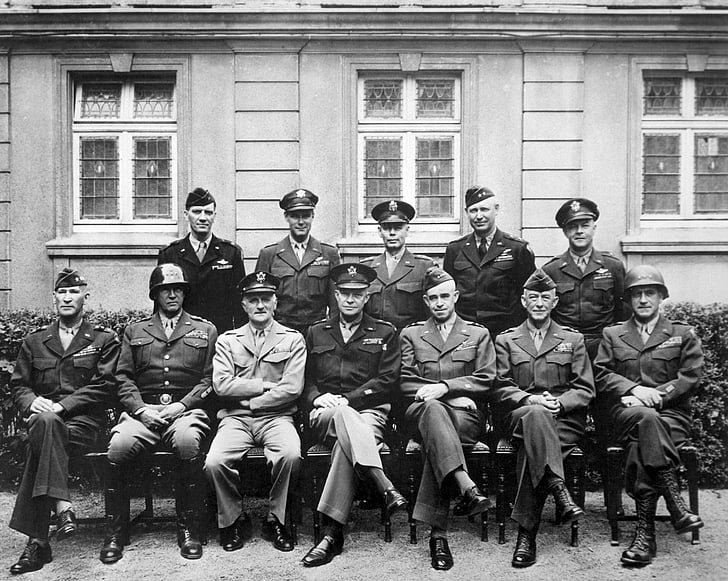 segunda guerra mundial, aliados, generais, Eisenhower, Patton, líderes, retrato