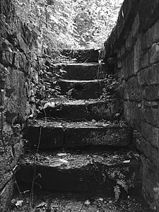 escadas, preto, Branco