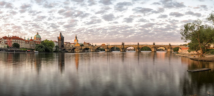 Praga, panorama, República Checa, Ver, Moldova, Puente de Carlos, Río