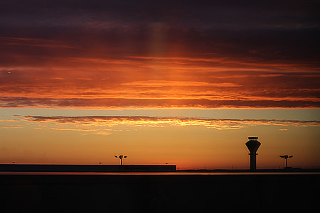 Toronto, Aeroporto, sole, tramonto, Canada, Torre