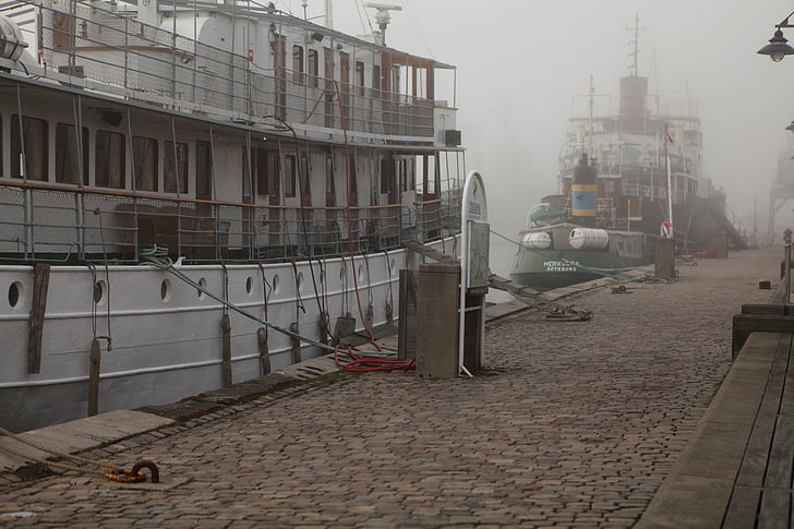 ομίχλη, ομίχλη, πλοίο, λιμάνι, λιμάνι, σε εξωτερικούς χώρους