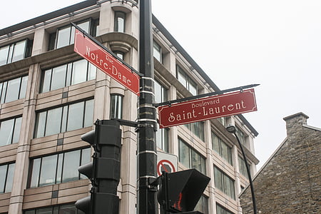 rua, sinal, Montreal, Vieux-Montréal, Québec, Canadá, direção