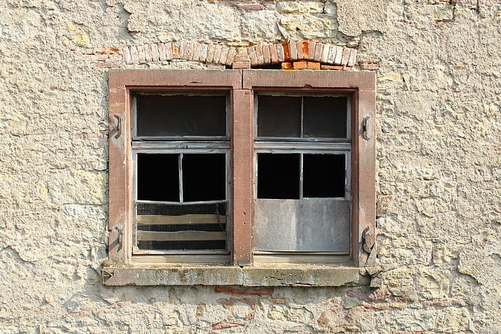 fenêtre de, vieux, vieille fenêtre, verre, architecture, maçonnerie, brique