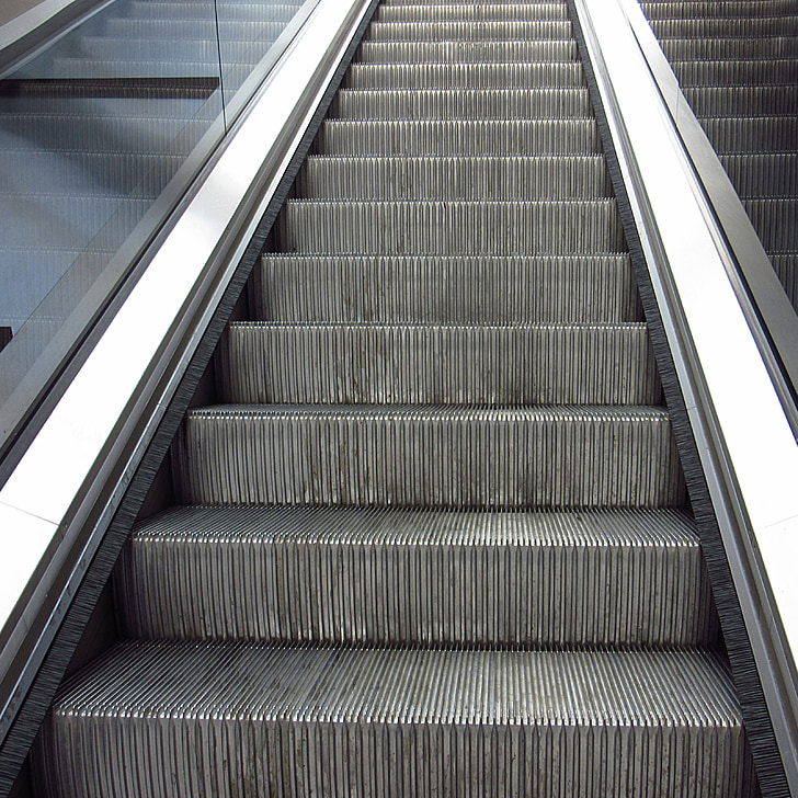 escalator, gradually, upward, up, movement, metal