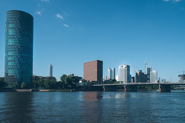Frankfurt am main Tyskland, Frankfurt, Sky, huvudsakliga, Skyline, floden, Center