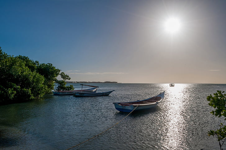 Venezuela, coucher de soleil, Dim, mer, océan, eau, bateaux