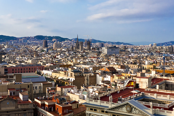 Барселона, Испания, град, панорама, къща, къщи, сграда